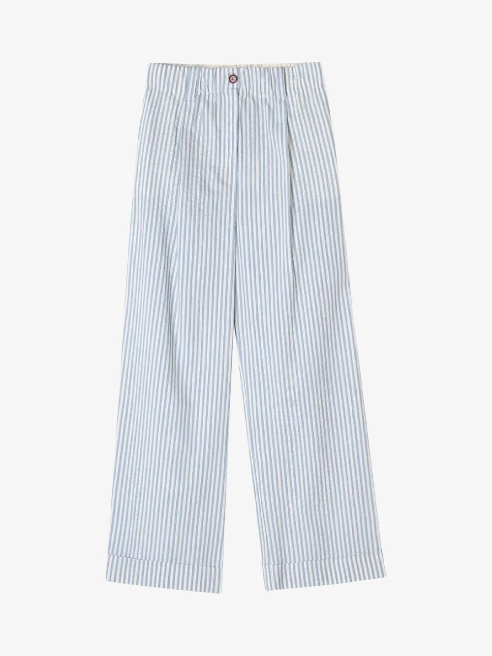 ALYSI Pantalone wide leg a righe 104121P4041 donna cotone azzurro Consegna Veloce