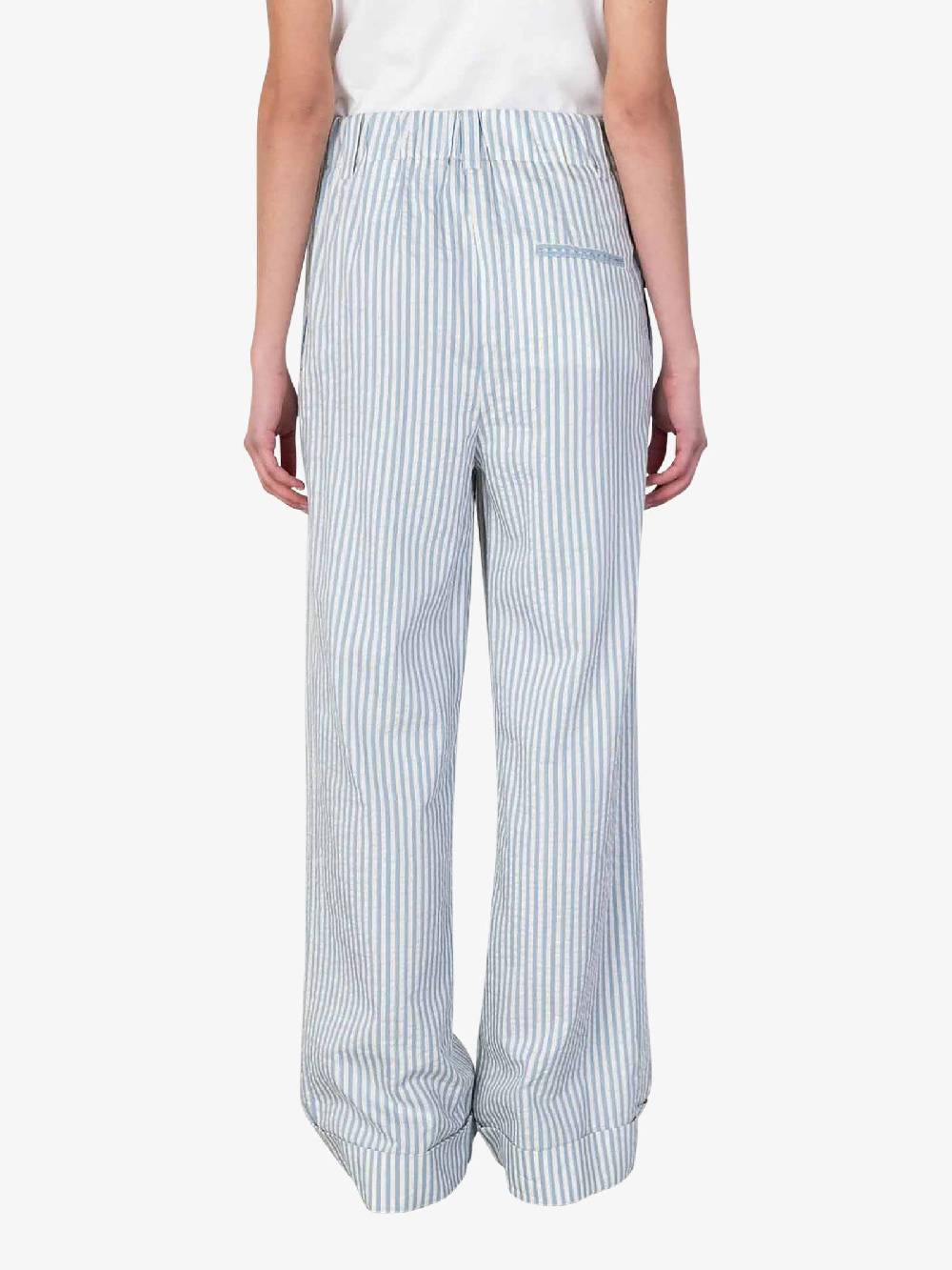 ALYSI Pantalone wide leg a righe 104121P4041 donna cotone azzurro Consegna Veloce