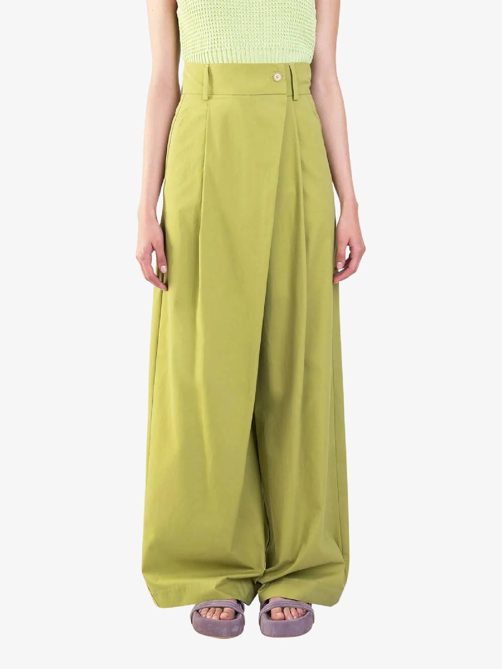 ALYSI Pantalone palazzo maxi piega 104109P4033 donna cotone verde Promozione Limitata