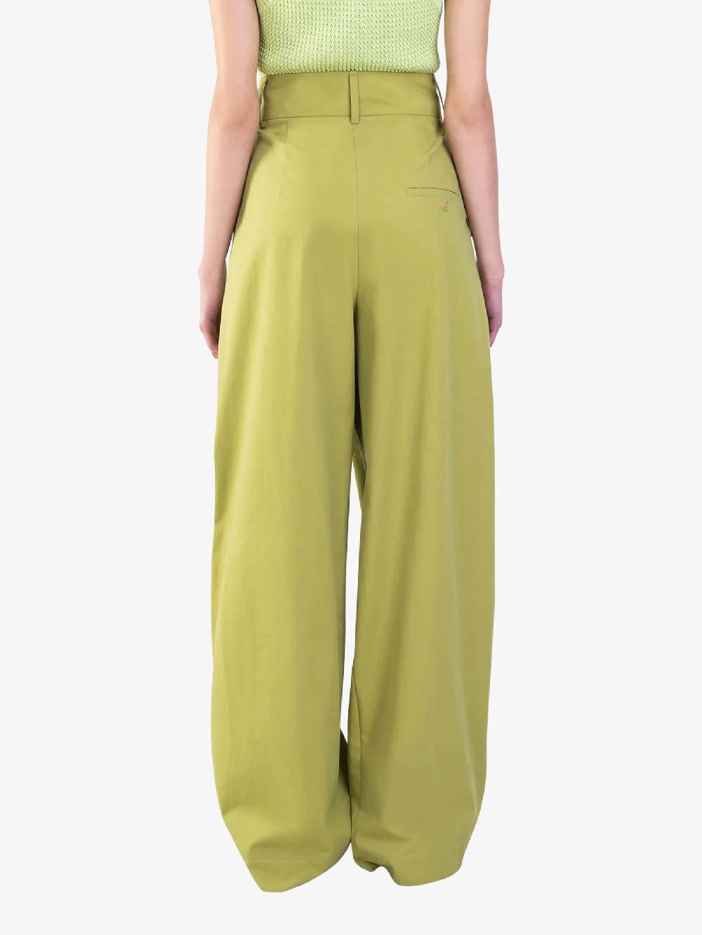 ALYSI Pantalone palazzo maxi piega 104109P4033 donna cotone verde Promozione Limitata