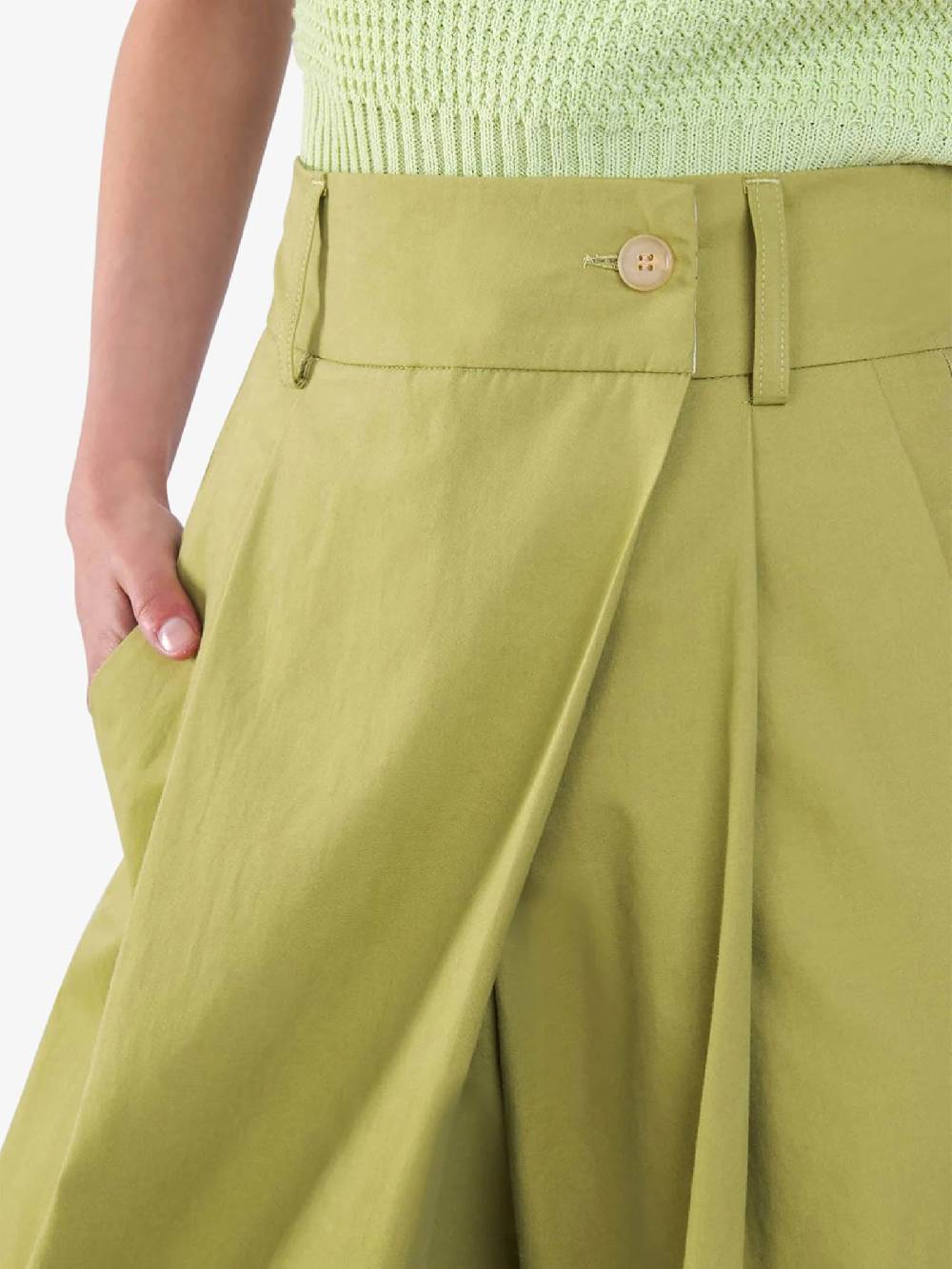 ALYSI Pantalone palazzo maxi piega 104109P4033 donna cotone verde Promozione Limitata