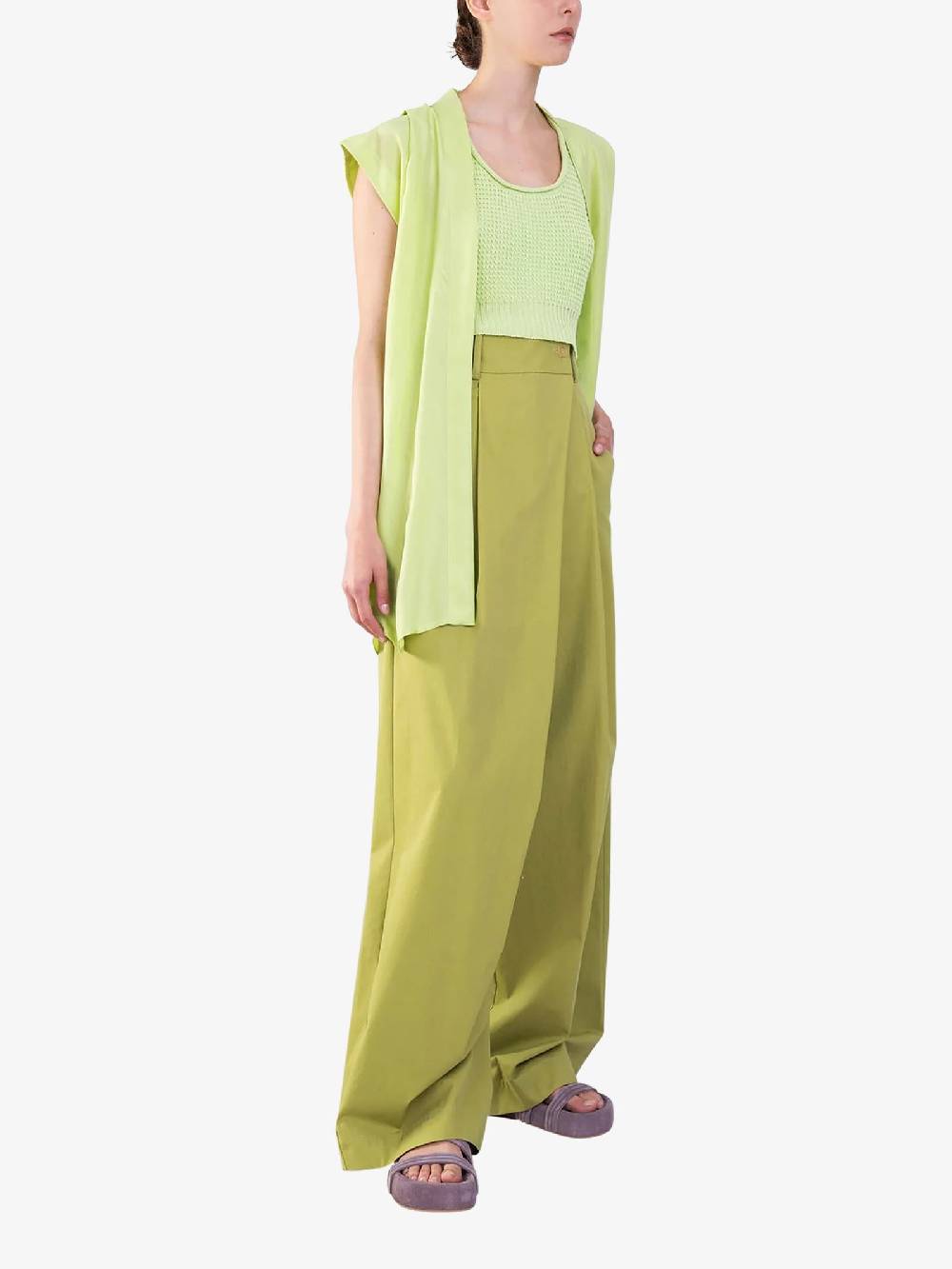 ALYSI Pantalone palazzo maxi piega 104109P4033 donna cotone verde Promozione Limitata