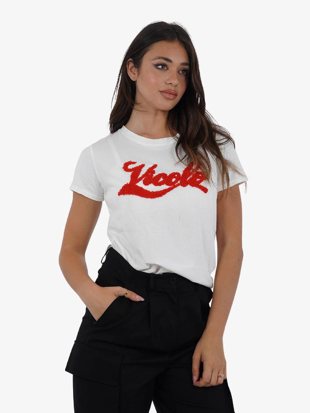 VICOLO T-shirt con logo in spugnetta RB0479 donna cotone bianco Sconto