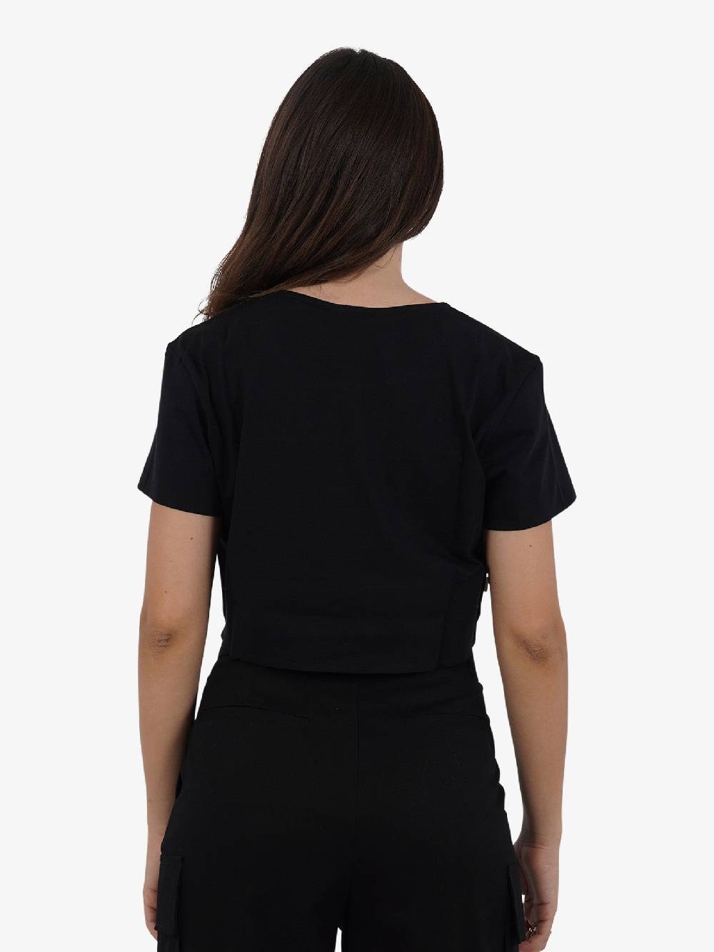 JIJIL T-shirt top cropped TS224 donna cotone nero Offerta