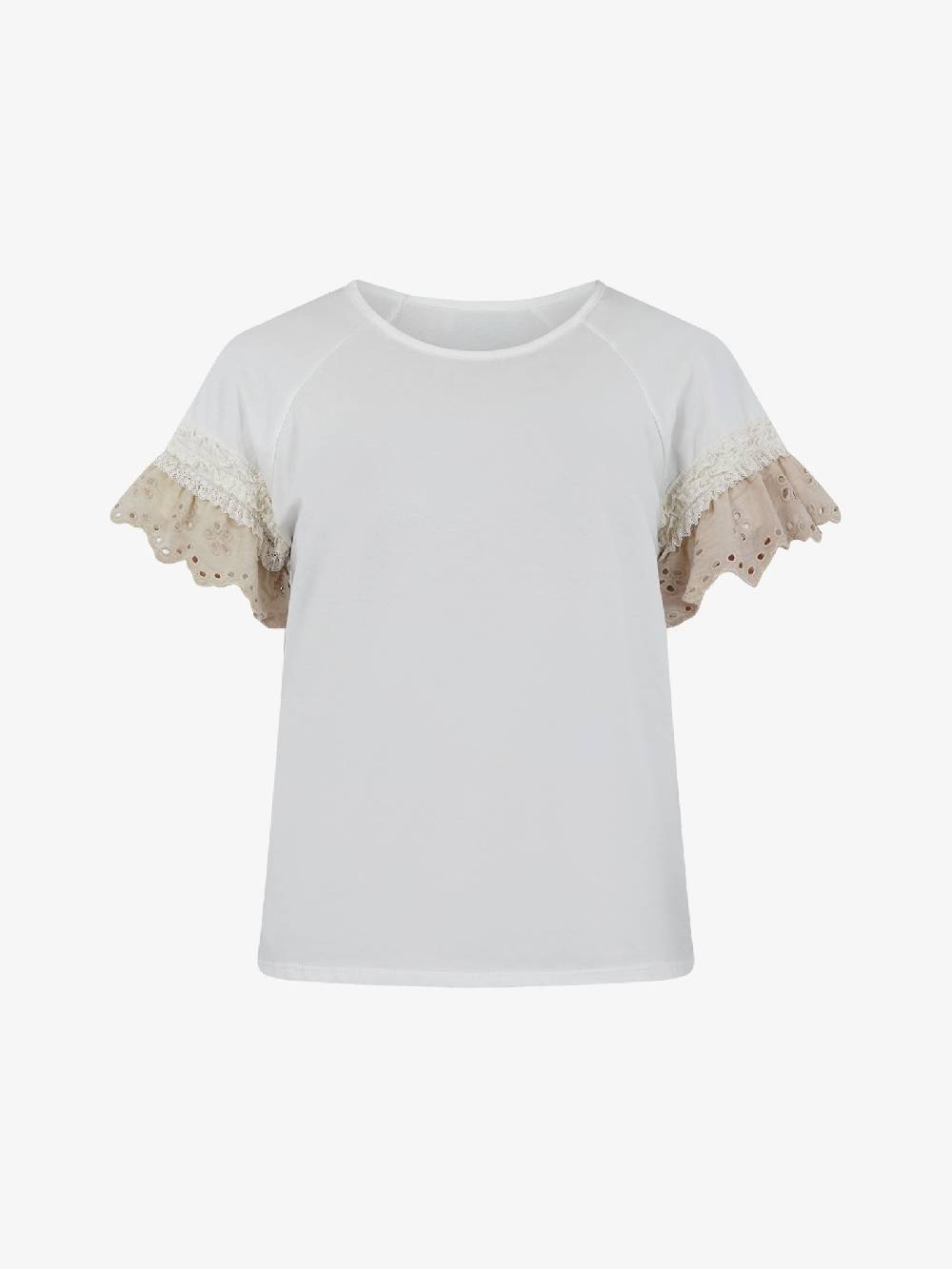 HAVE ONE T-shirt con manica ricamo TJA-L065 donna cotone bianco In Vendita