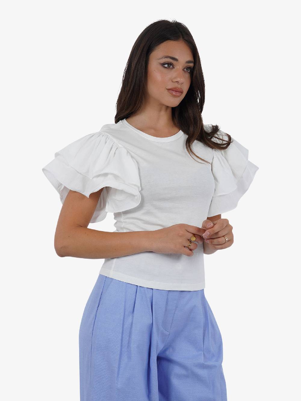 HAVE ONE T-shirt con volant TMI-L013 donna cotone bianco Saldi