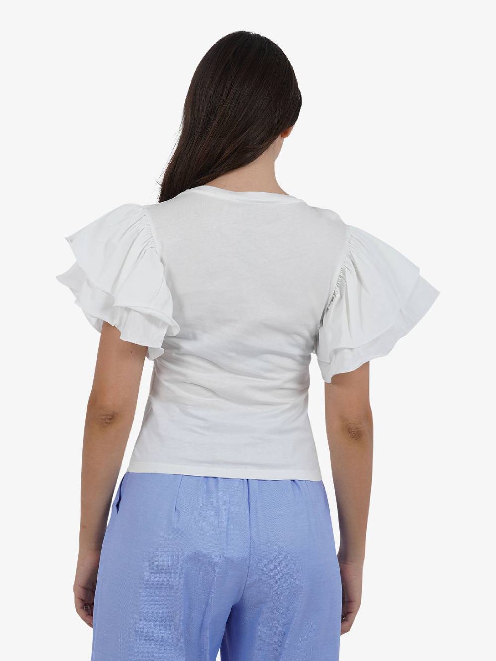 HAVE ONE T-shirt con volant TMI-L013 donna cotone bianco Saldi
