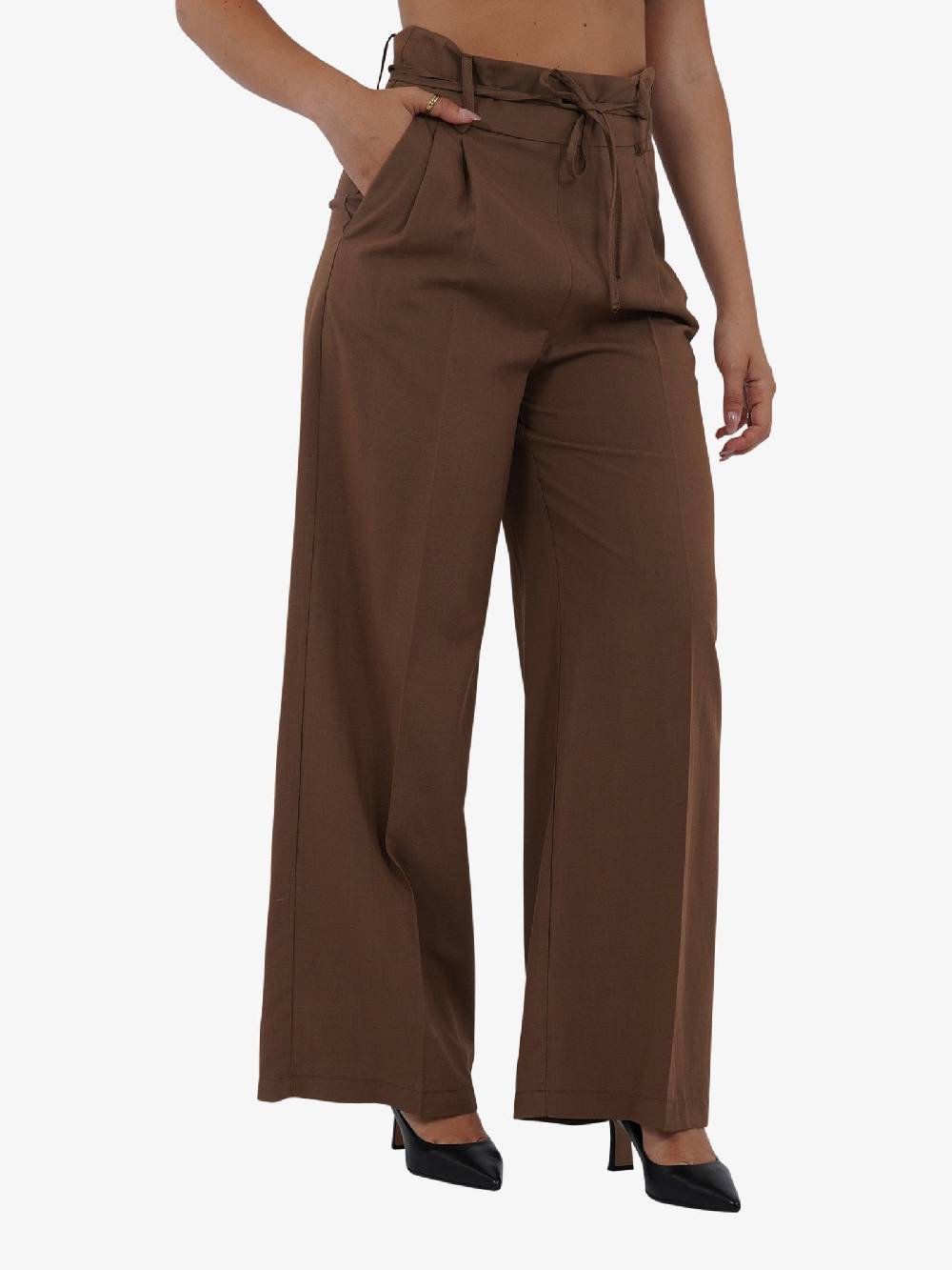 VICOLO Pantalone con coulisse e laccio TB1550 donna viscosa marrone Offerte