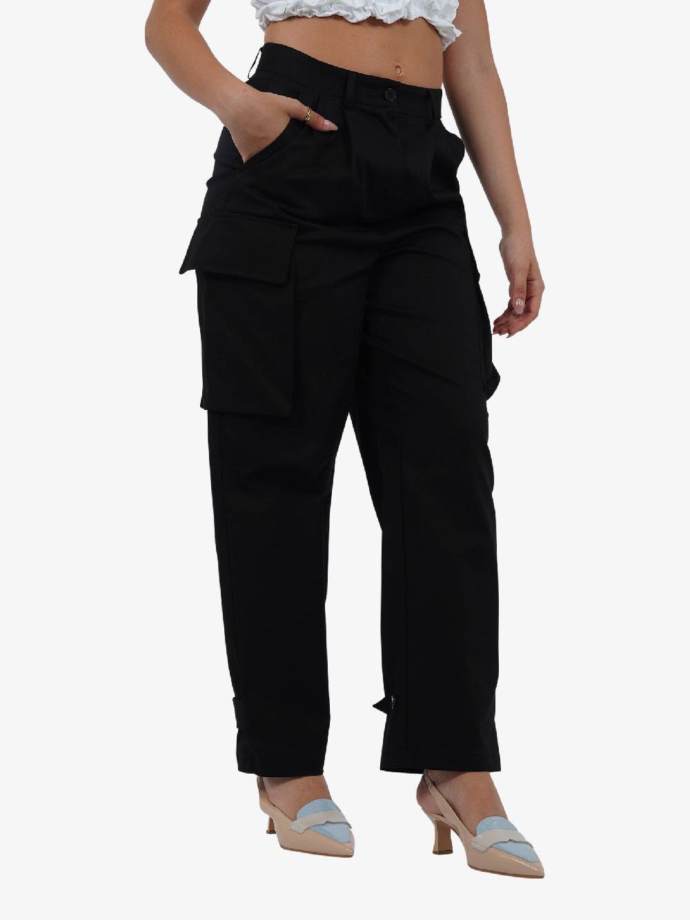 VICOLO Pantalone con tasconi TB0046 donna cotone nero Vendita Calda