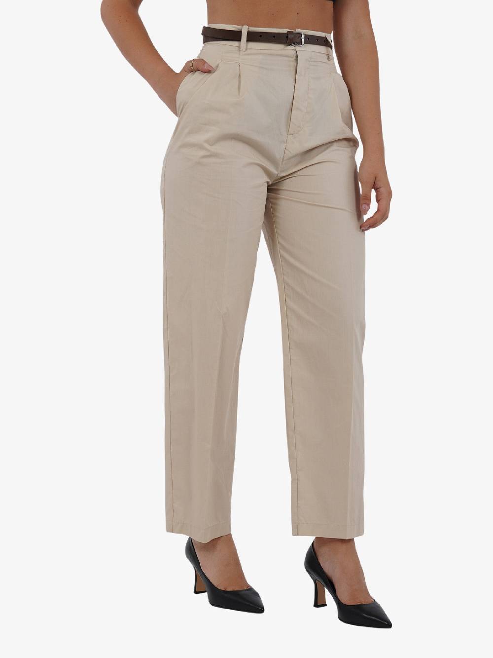 VICOLO Pantalone con pieghe TB2056 donna cotone beige Vendita Economica