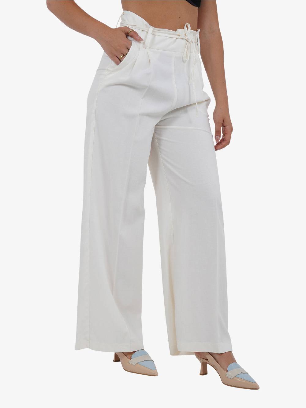 VICOLO Pantalone con coulisse e laccio TB1550 donna viscosa bianco I Più Venduti