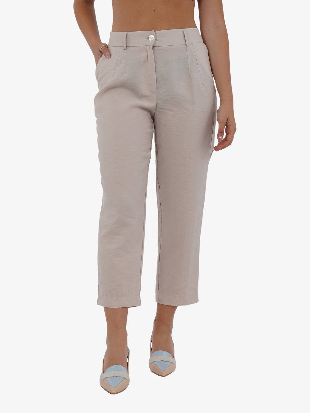 HAVE ONE Pantalone cropped con elastico PPA-L294 donna beige Vendite Flash