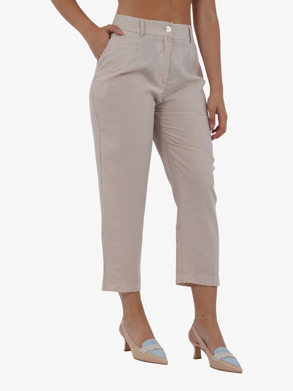 HAVE ONE Pantalone cropped con elastico PPA-L294 donna beige Vendite Flash