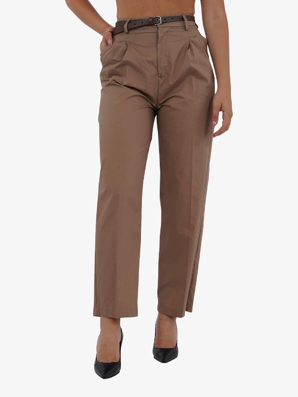 VICOLO Pantalone con pieghe TB2056 donna cotone marrone Negozio