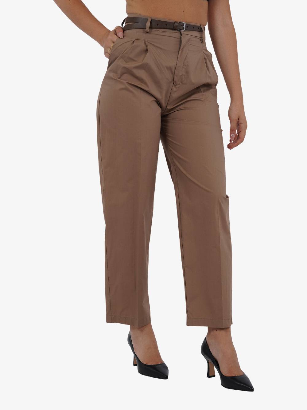 VICOLO Pantalone con pieghe TB2056 donna cotone marrone Negozio