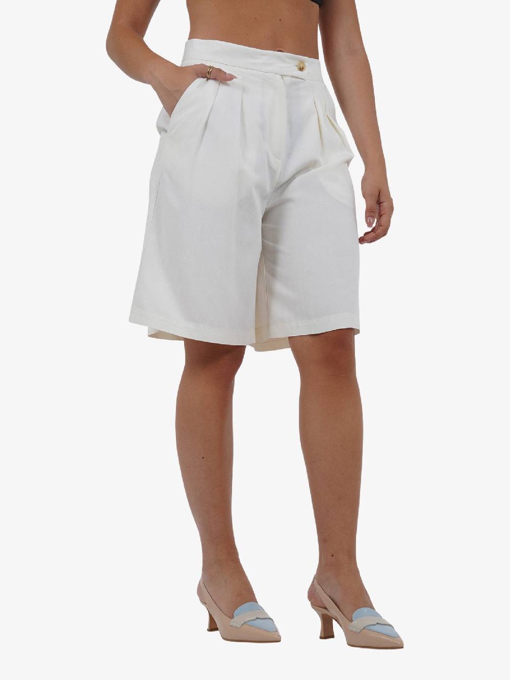 VICOLO Bermuda con pieghe TB1568 donna viscosa beige Italy