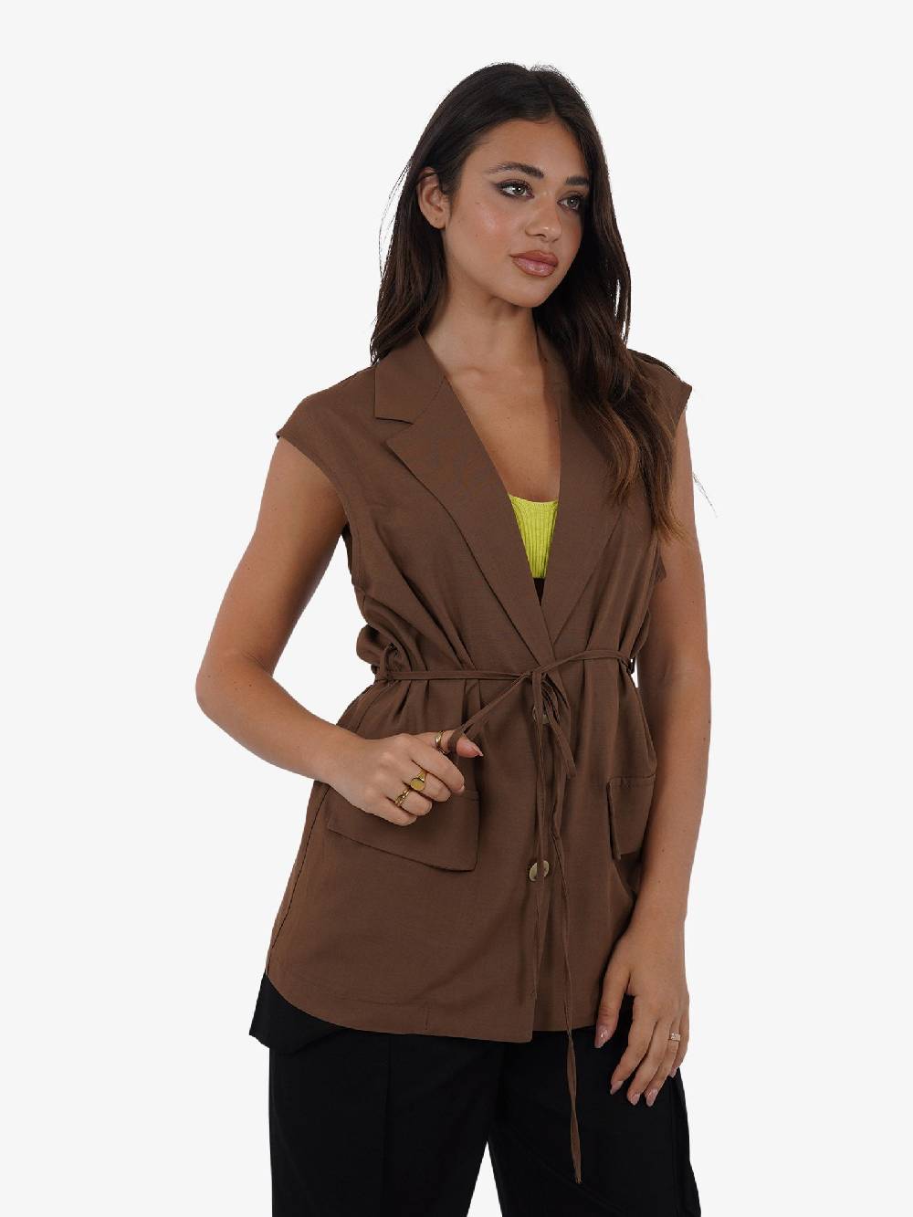 VICOLO Gilet lungo con laccio TB1545 donna viscosa marrone Qualità