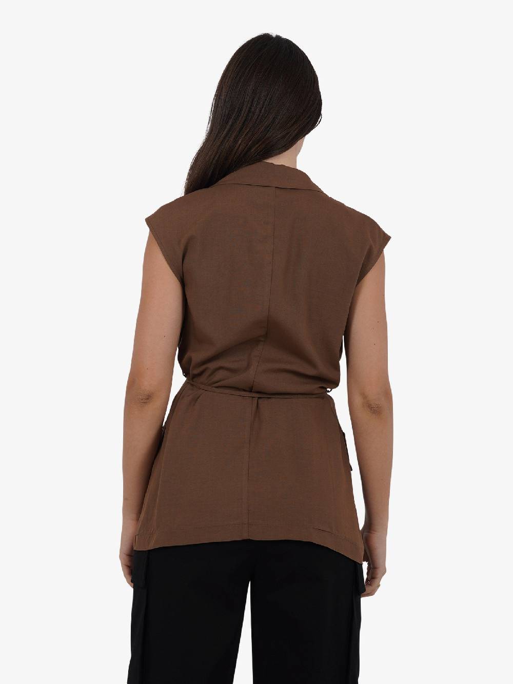 VICOLO Gilet lungo con laccio TB1545 donna viscosa marrone Qualità