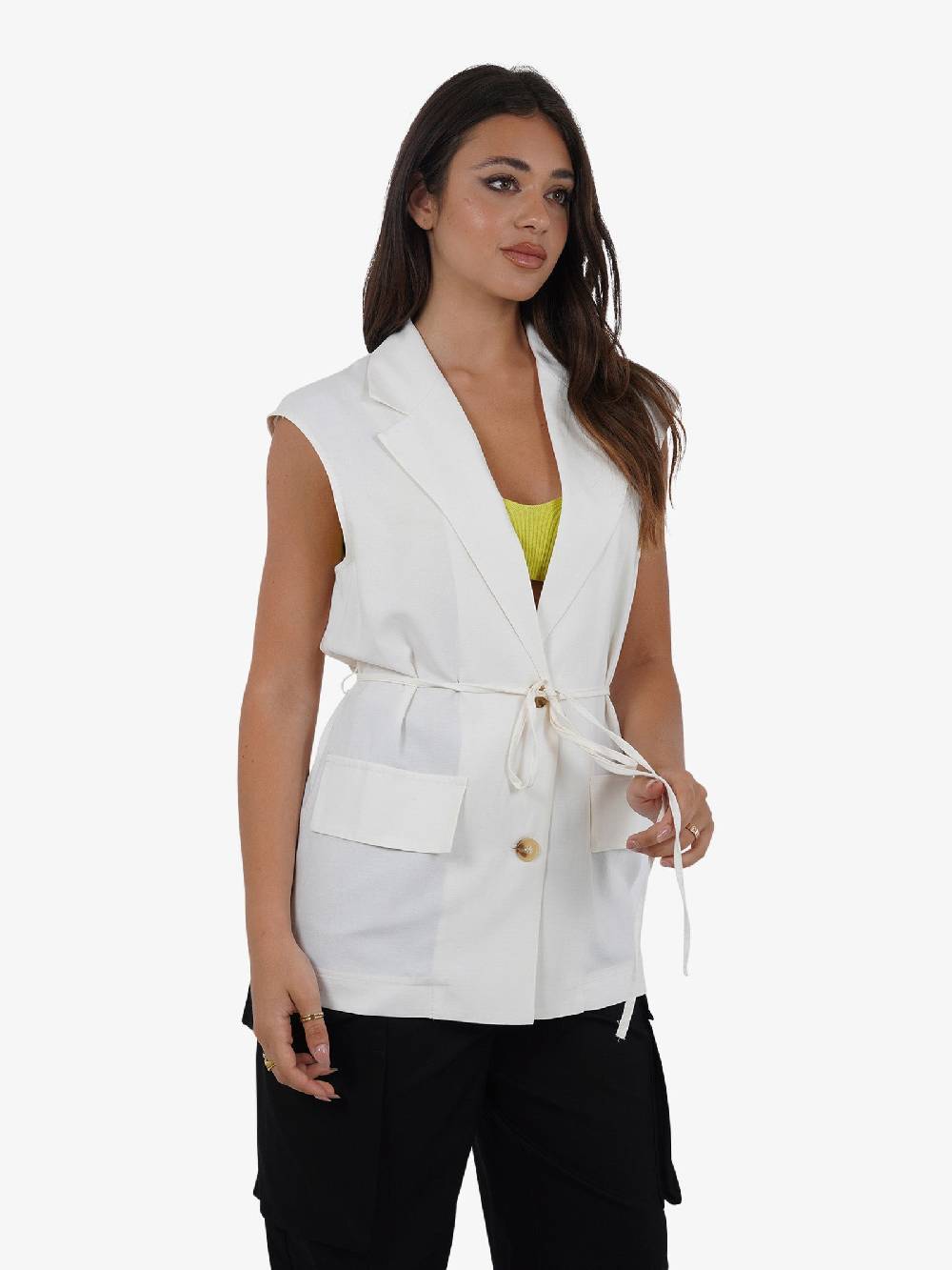 VICOLO Gilet lungo con laccio TB1545 donna viscosa bianco Vendita