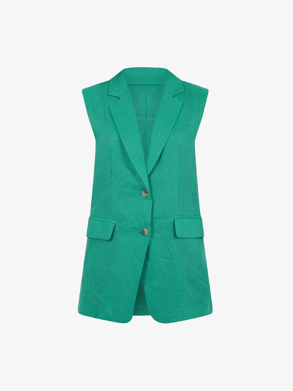 VICOLO Gilet lungo monopetto TB0787 donna lino verde Promozione