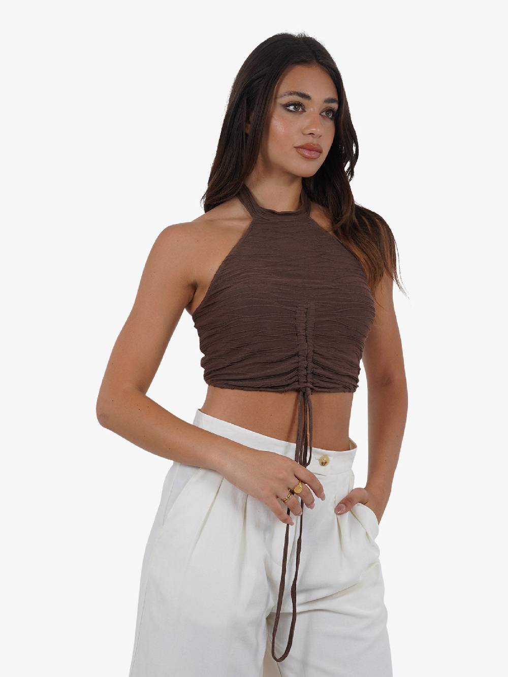 HAVE ONE Top con arricciatura RVS-L120 donna viscosa marrone Spedizione Gratuita
