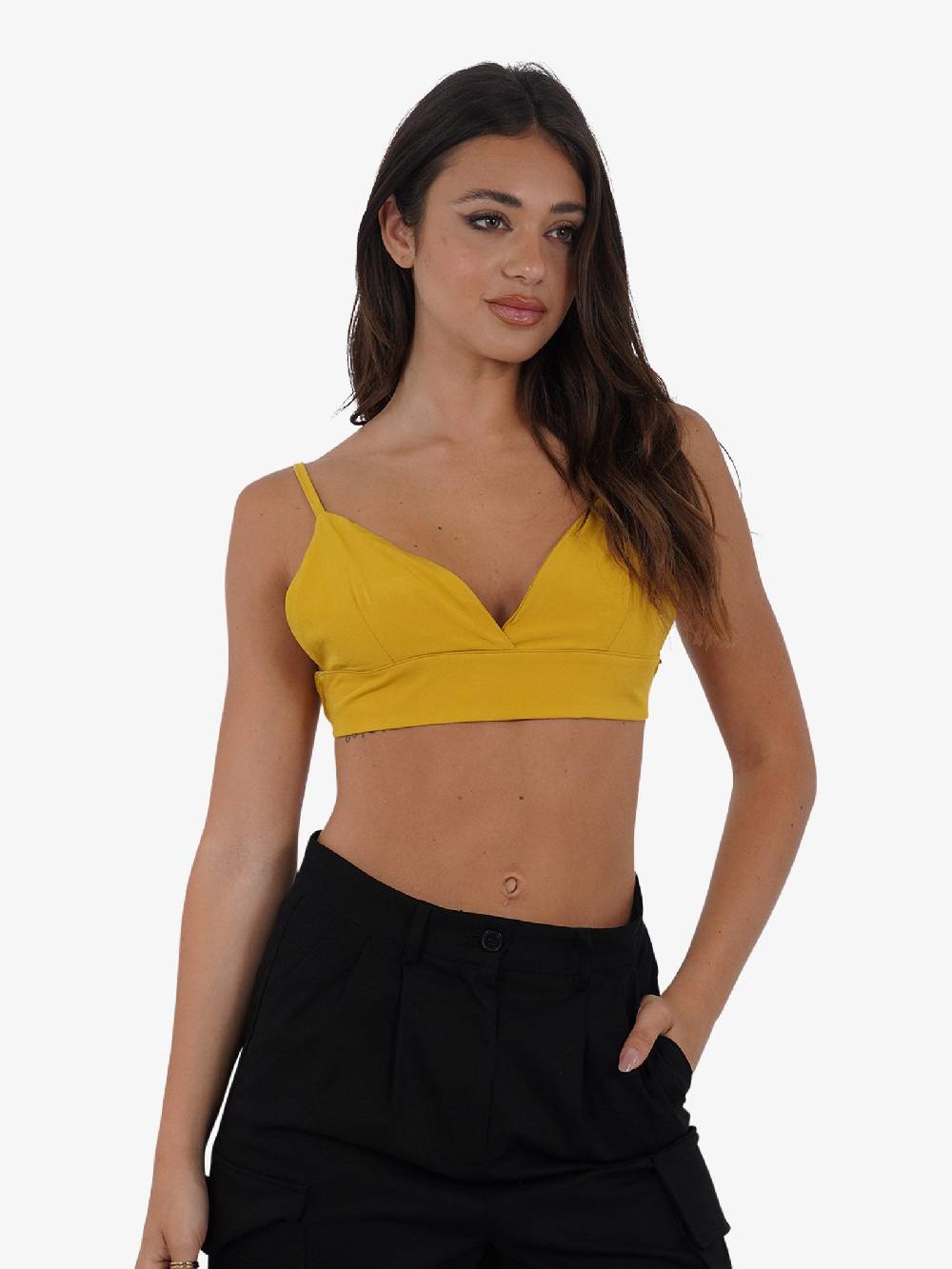 HAVE ONE Top cropped con spalline sottili RMA-L131 donna viscosa giallo Pezzi Unici