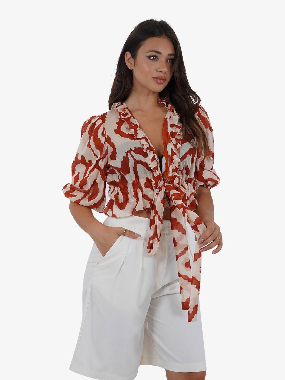 HAVE ONE Top con nodo RMA-L111 donna cotone arancione Soddisfazione Garantita