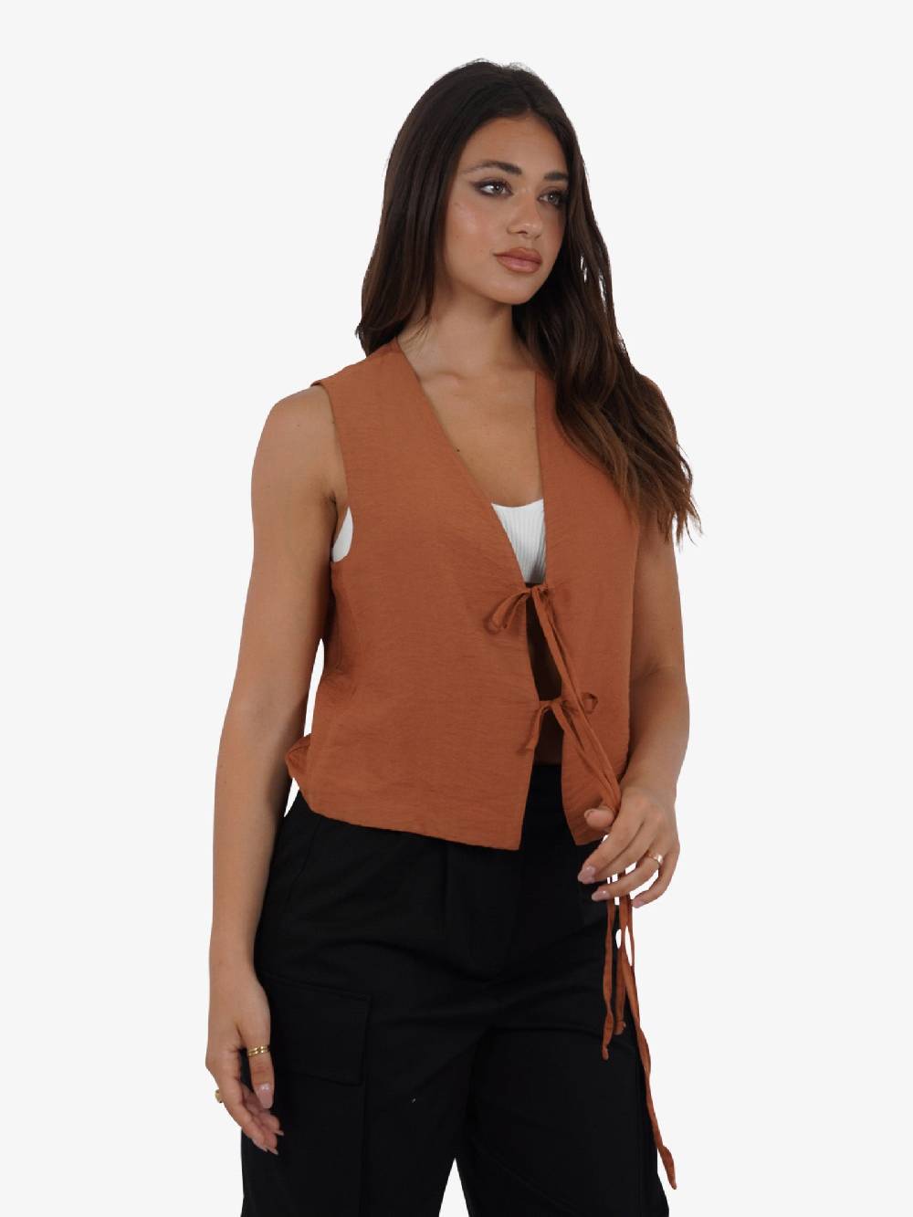 HAVE ONE Gilet con laccetti LVS-L038 donna viscosa marrone Qualità Garantita