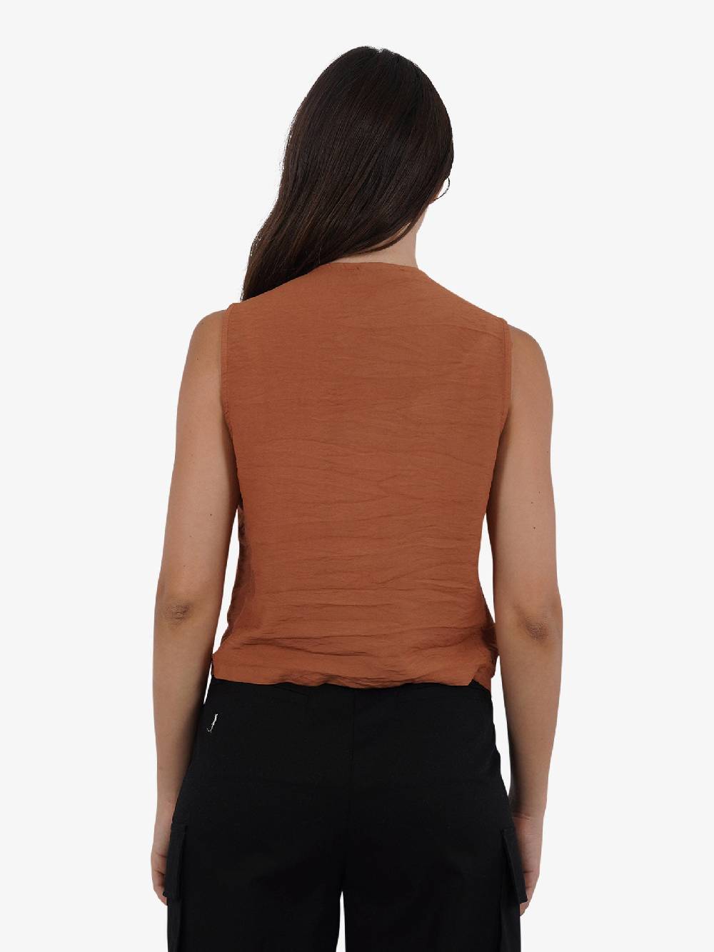 HAVE ONE Gilet con laccetti LVS-L038 donna viscosa marrone Qualità Garantita