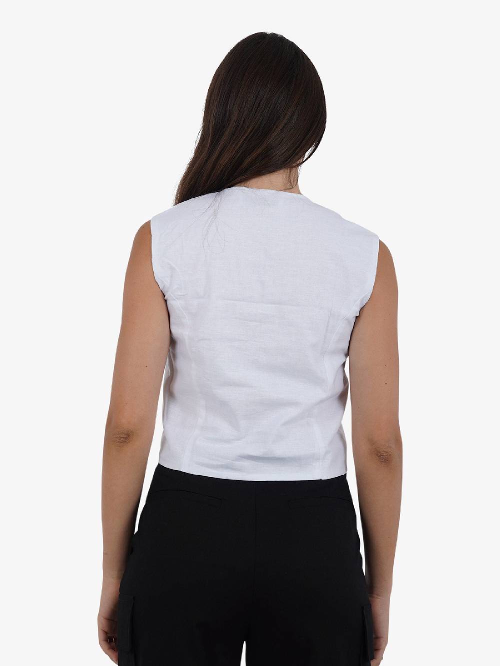 GLAMOROUS Top gilet ampio GS0793 donna cotone bianco Negozi Online