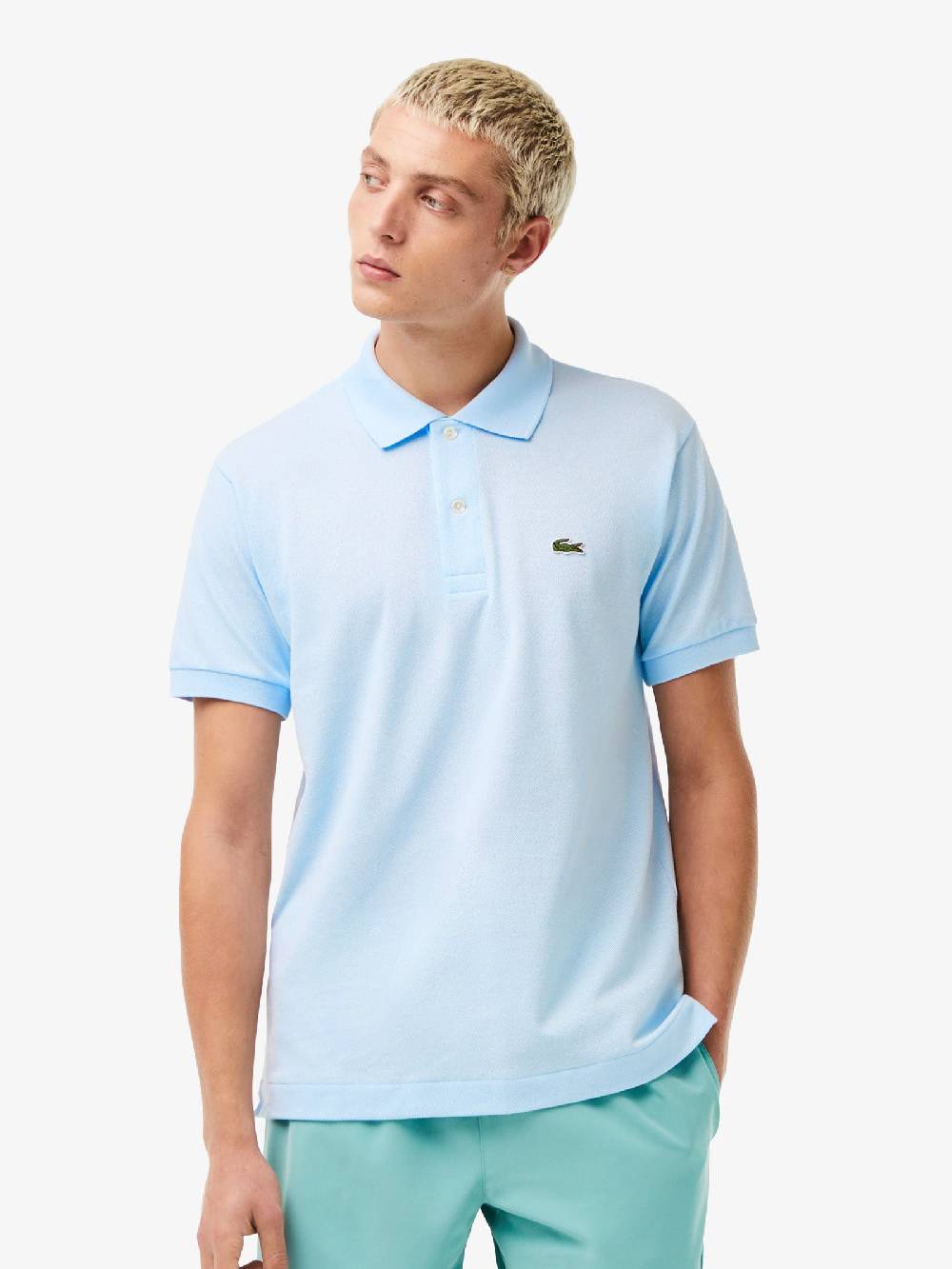 LACOSTE Polo regolare uomo in cotone azzurro Prezzo Ridotto