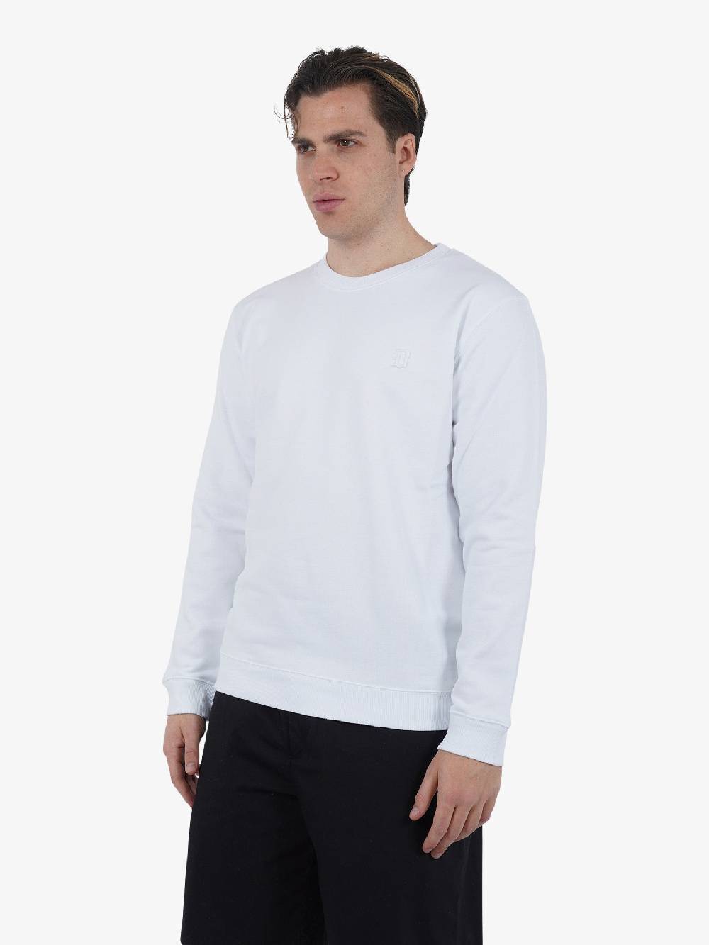 DONDUP Felpa girocollo in jersey di cotone UF641 KF0196U FS6 DU uomo bianco Negozi Online