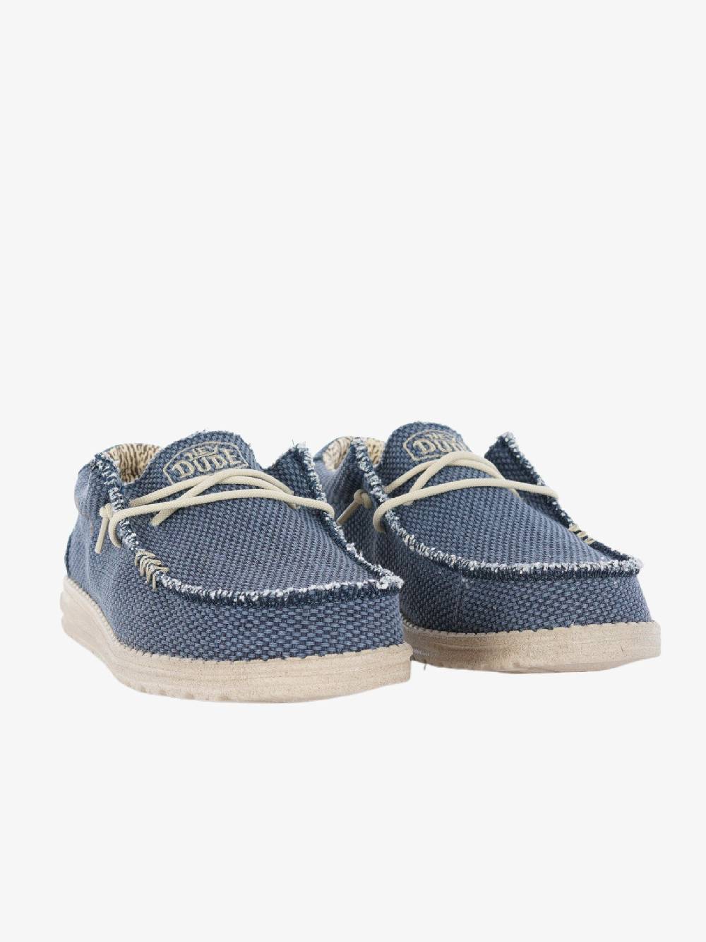 HEY DUDE Mocassini Uomo Tessuto Blu Intrecciato Wally Braided In Linea