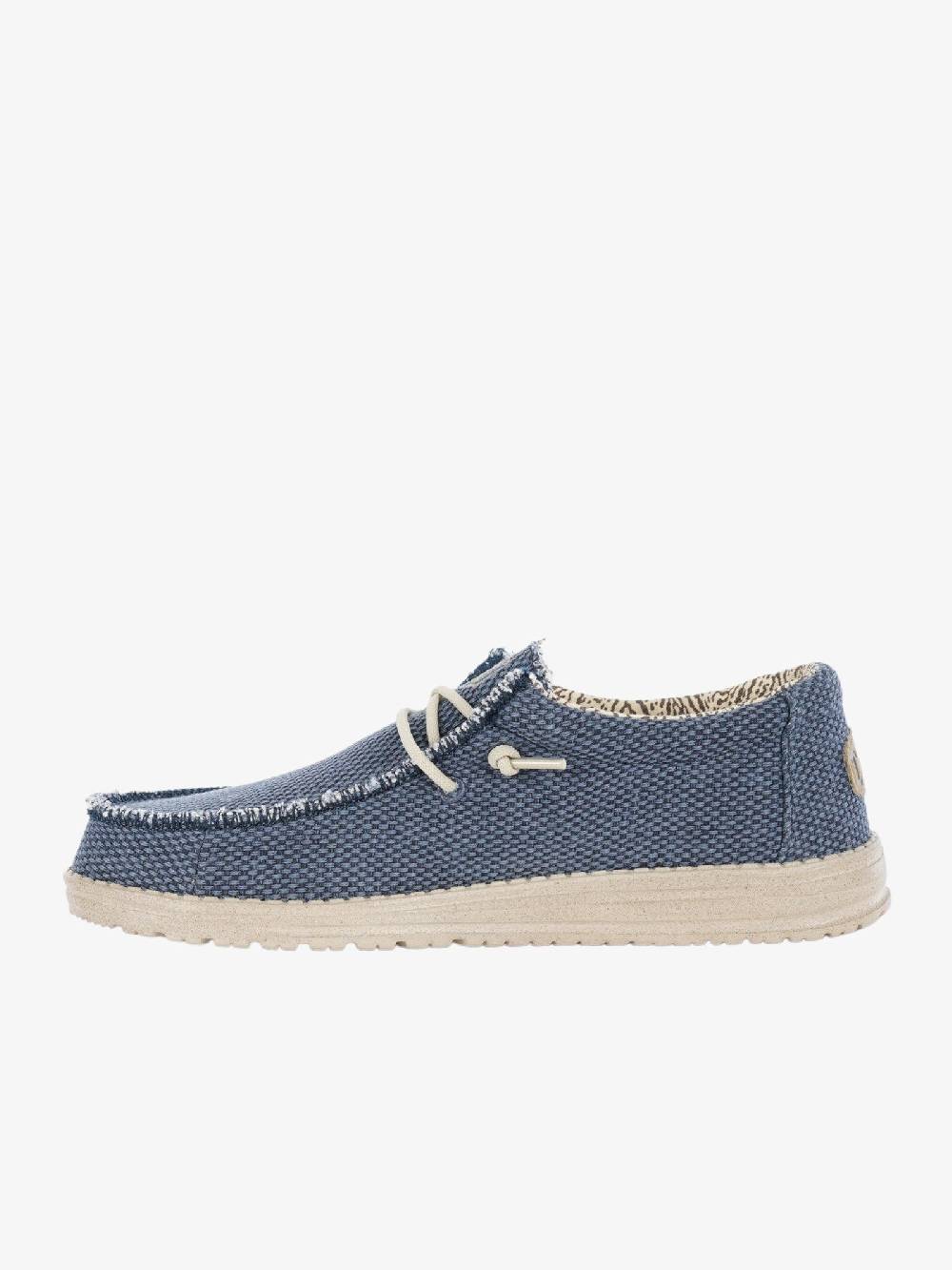 HEY DUDE Mocassini Uomo Tessuto Blu Intrecciato Wally Braided In Linea