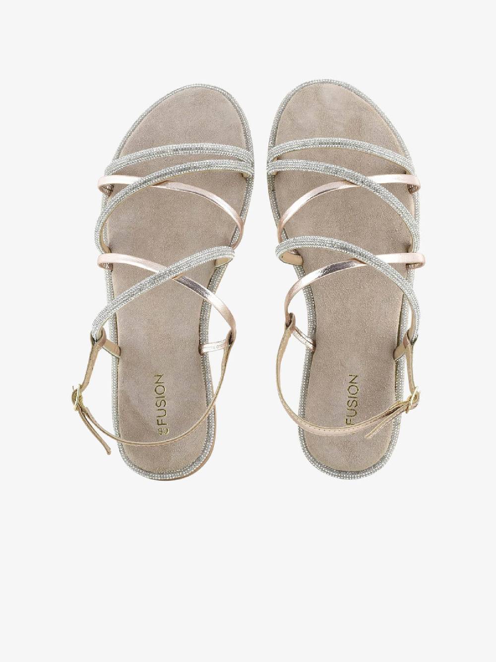 CB FUSION Sandali bassi con cinturino mix con strass CBF.R224007 donna pelle beige Negozio