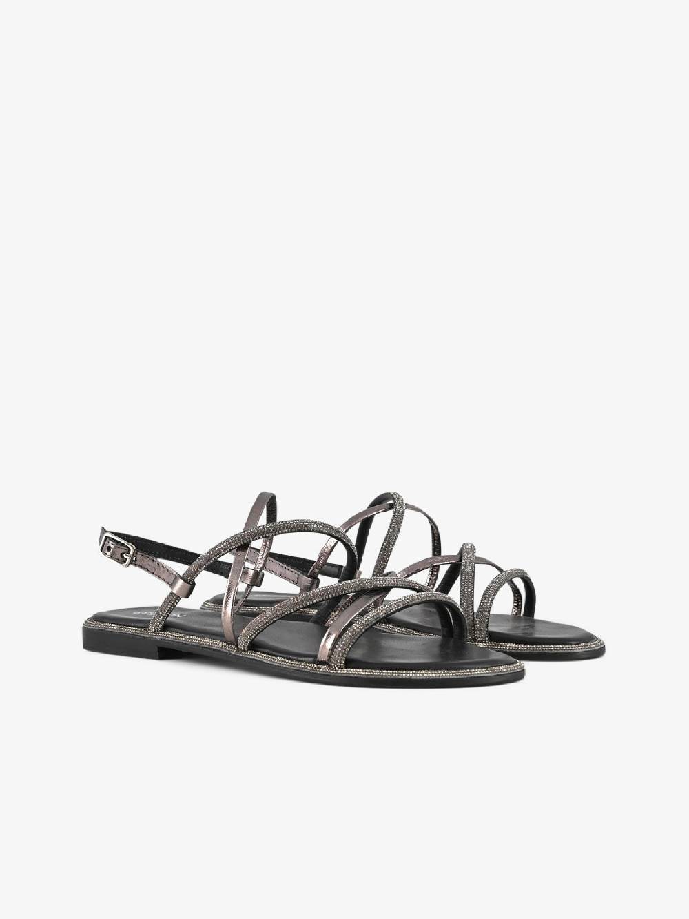CB FUSION Sandali bassi con cinturino mix con strass CBF.R224007 donna pelle grigio In Saldo