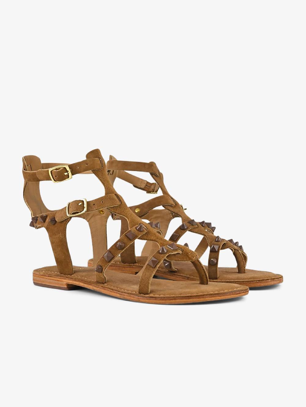 CB FUSION Sandali bassi gladiatore borchie piramidali CBF.R224001 donna pelle marrone 2025