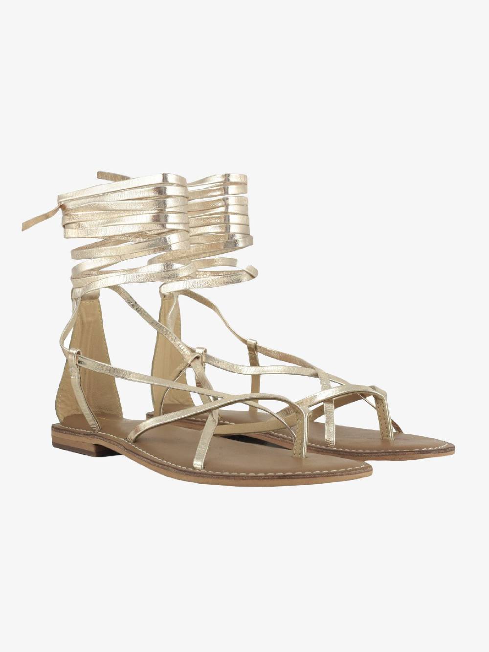 CB FUSION Sandali bassi oro donna con lacci in pelle Nuovo