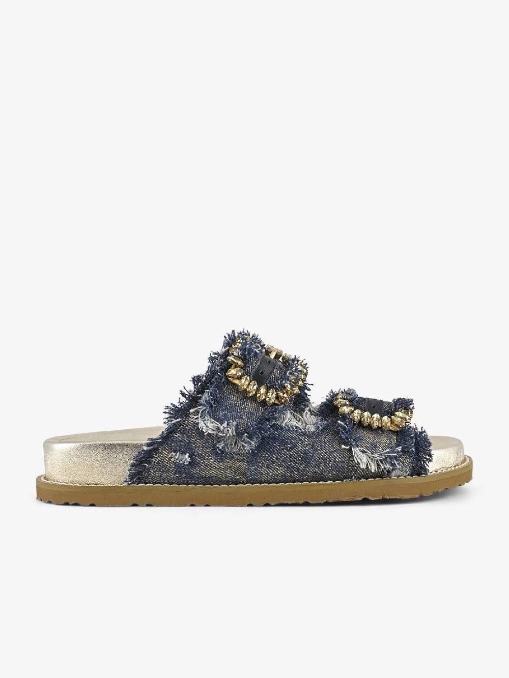 CORAL BLUE Ciabatte gioiello denim sfrangiato CB.K224.23 donna pelle blu