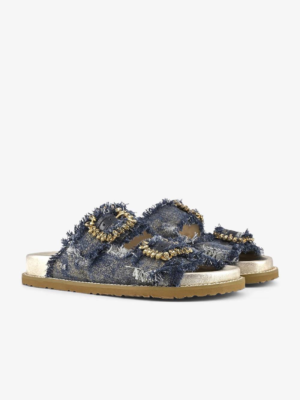 CORAL BLUE Ciabatte gioiello denim sfrangiato CB.K224.23 donna pelle blu Nuova