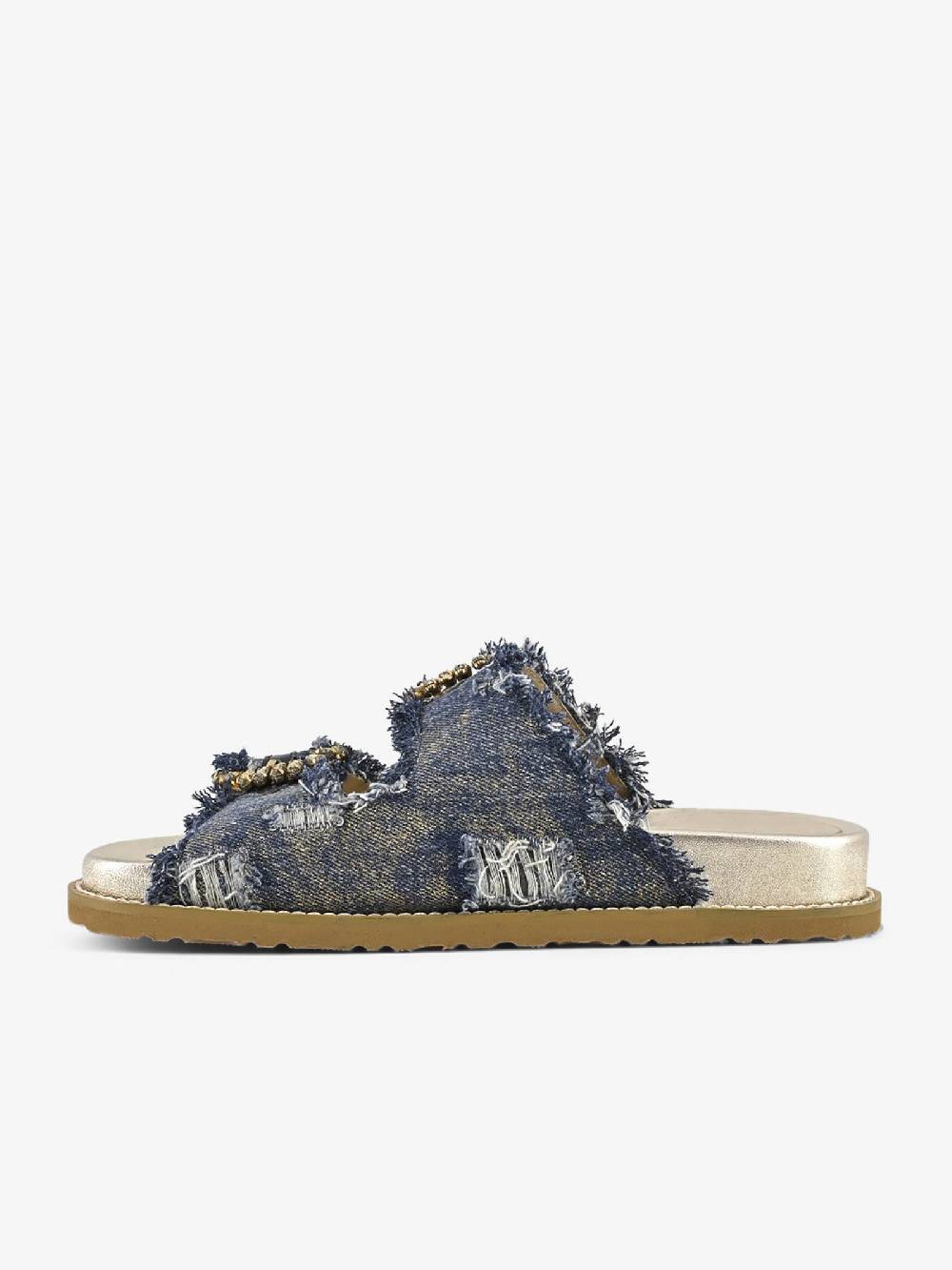 CORAL BLUE Ciabatte gioiello denim sfrangiato CB.K224.23 donna pelle blu Nuova