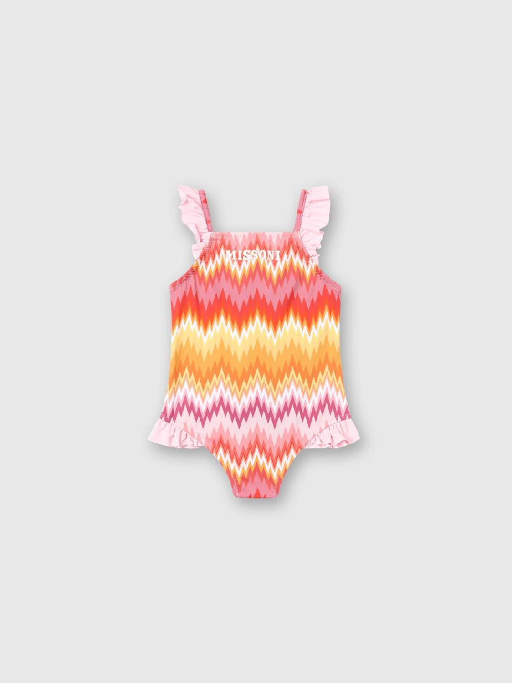 M Missoni Costume intero chevron con volant e logo Qualità