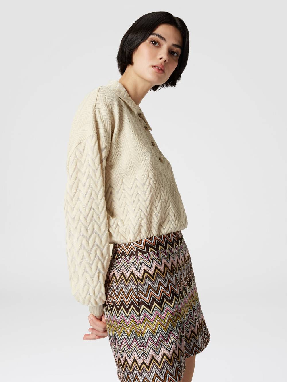 M Missoni Polo a maniche lunghe con chevron tono su tono Sottocosto