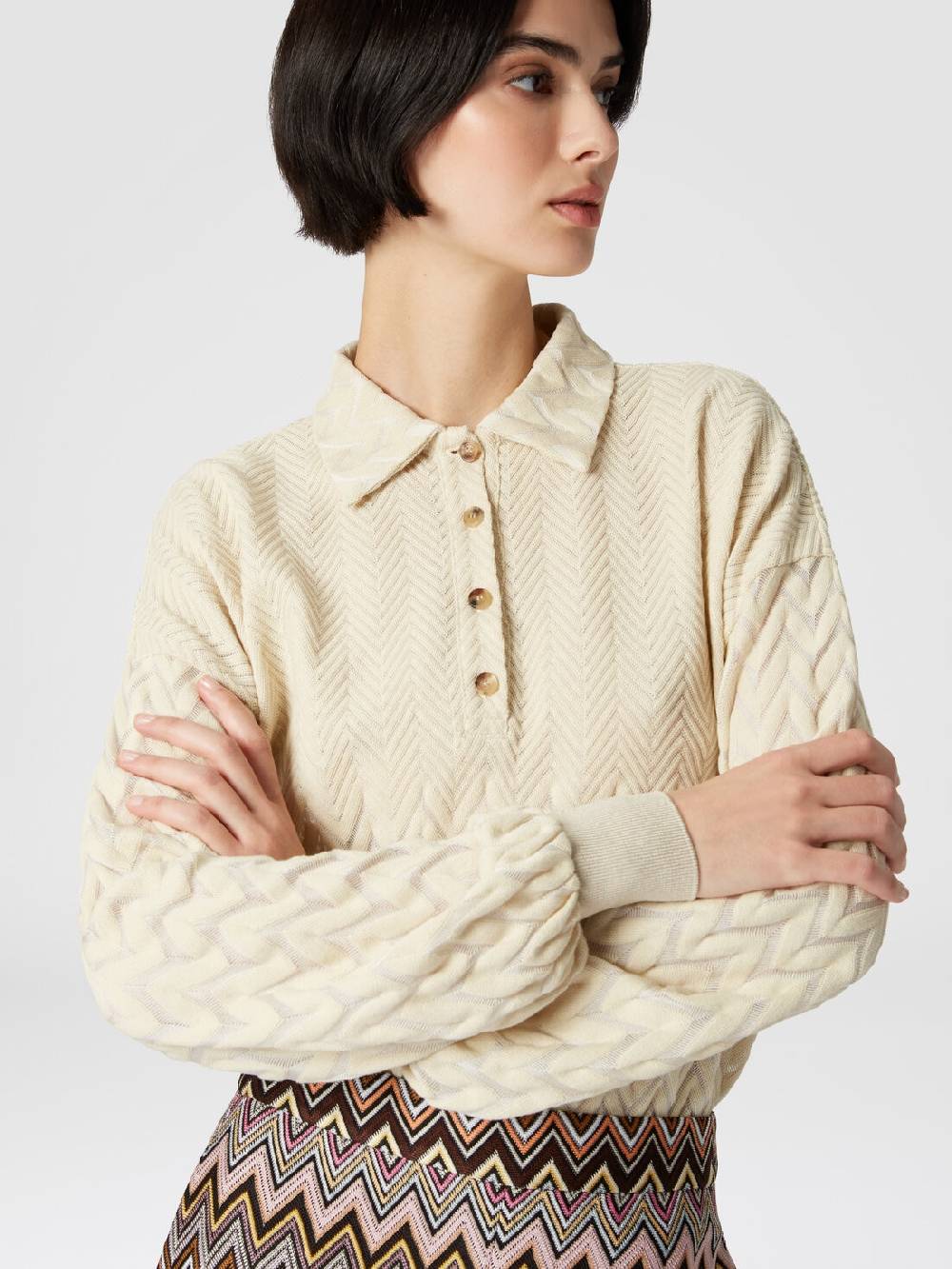 M Missoni Polo a maniche lunghe con chevron tono su tono Sottocosto