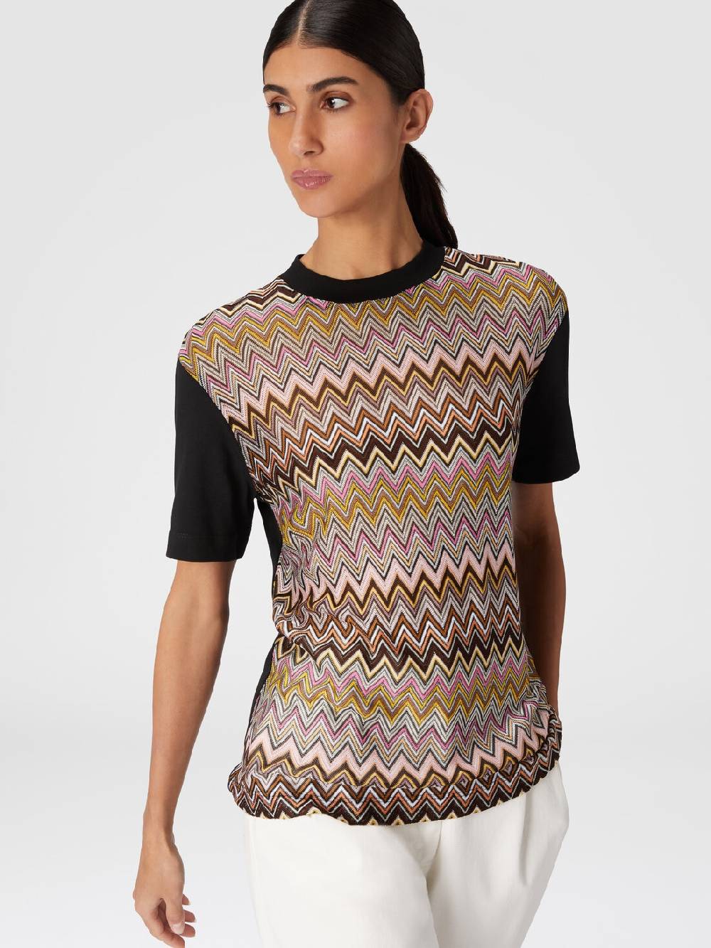M Missoni T-shirt in jersey di cotone con inserti chevron Presa