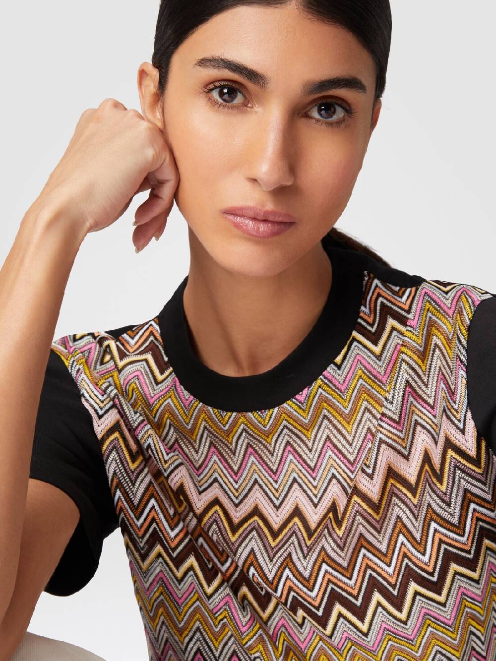 M Missoni T-shirt in jersey di cotone con inserti chevron Presa