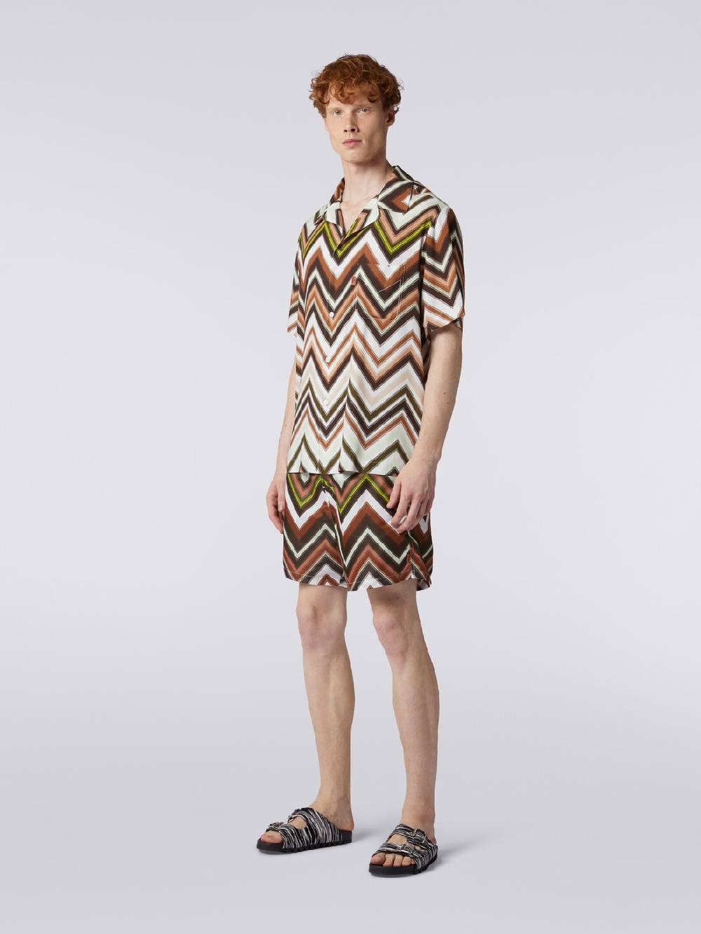 M Missoni Camicia a maniche corte in viscosa con stampa chevron Saldi