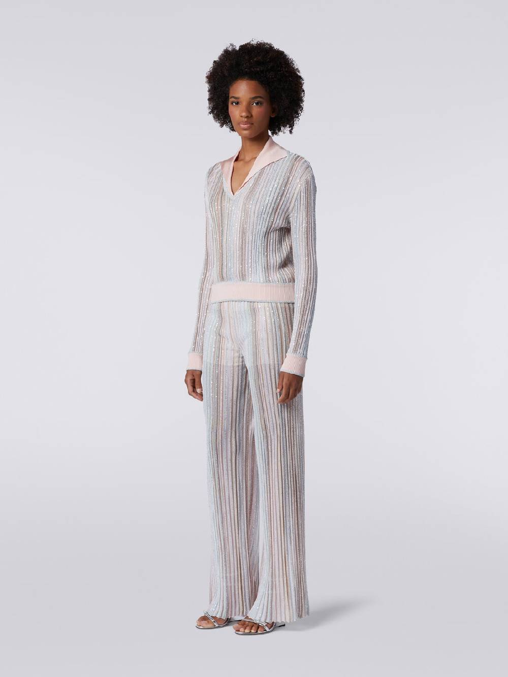M Missoni Pantaloni in maglia a righe verticali con paillettes In Vendita