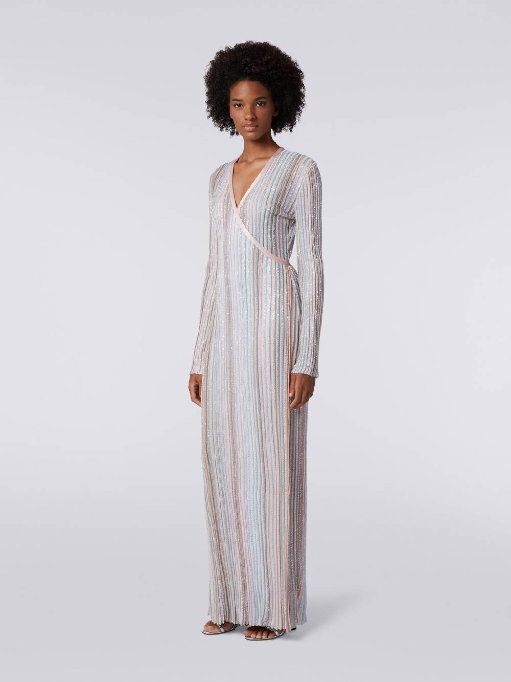 M Missoni Abito lungo con chiusura a portafoglio e paillettes Saldi