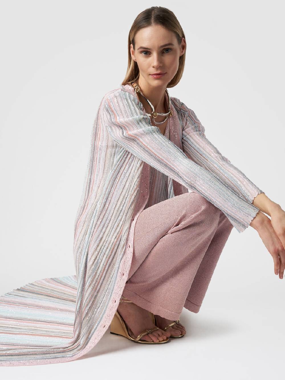 M Missoni Cardigan lungo in maglia con righe verticali e paillettes Offerte